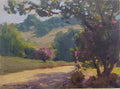 Pintura a óleo original "Estrada empoeirada com Quaresmeiras", 30x40cm, óleo sobre tela.