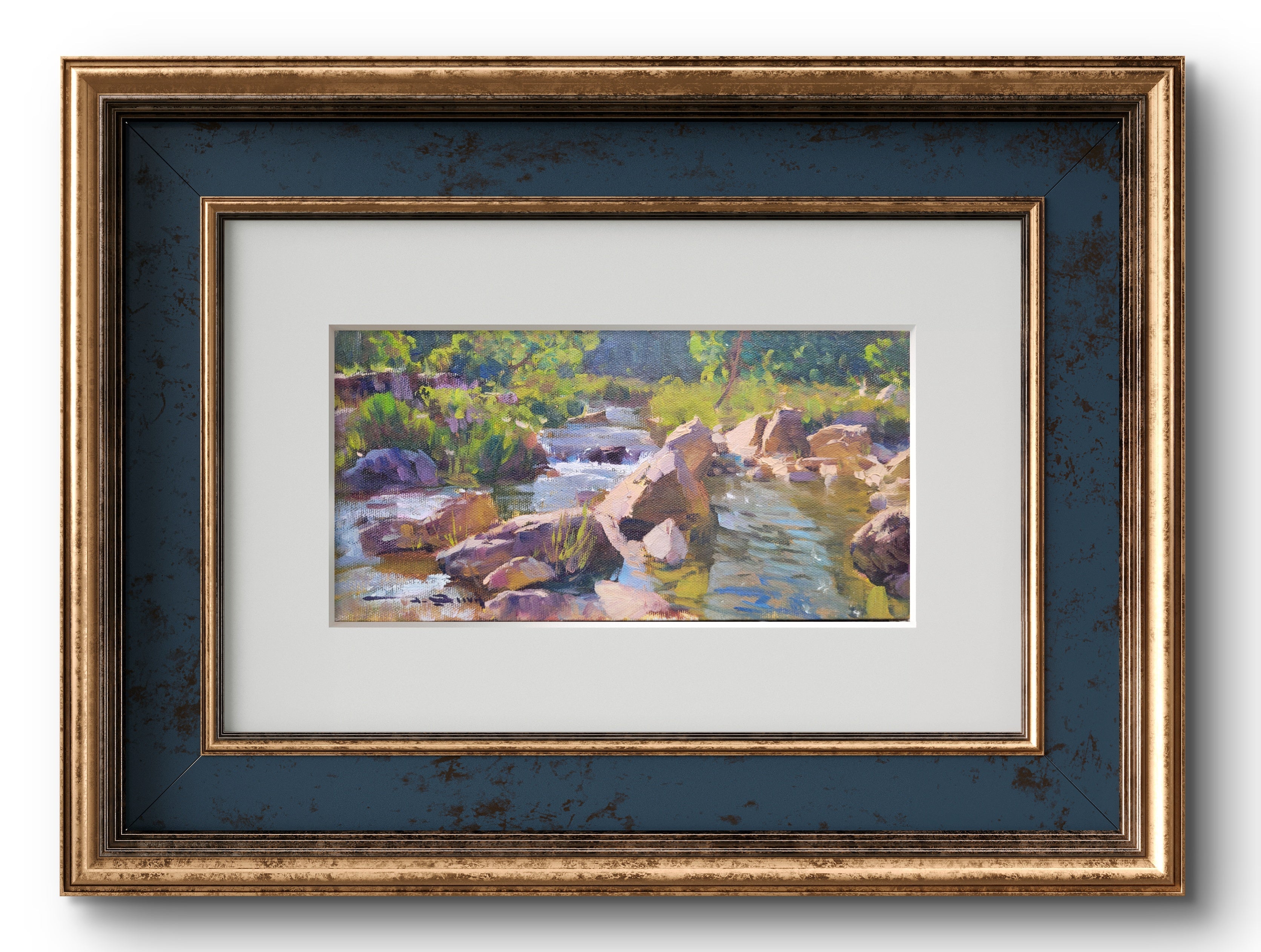 Pintura a óleo original "Pedras no Ribeirão quebra Anzol", 15x30cm, óleo *SEM MOLDURA*